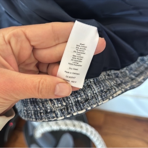 Talbots Tweed Crew Chambray trim Blazer Jacket Sz 16/XL Navy Blue White Fringe - Picture 13 of 16